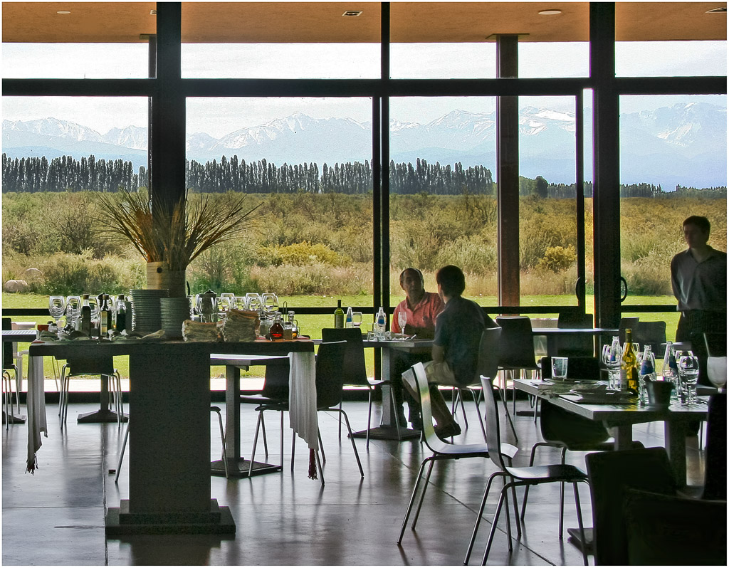 Mendosa's wineries offer fine food, drink and views of the  Andes and the vineyards.