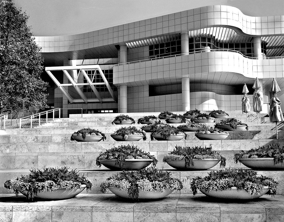 Entrance to the Getty Museum overlooking Los Angeles, California.