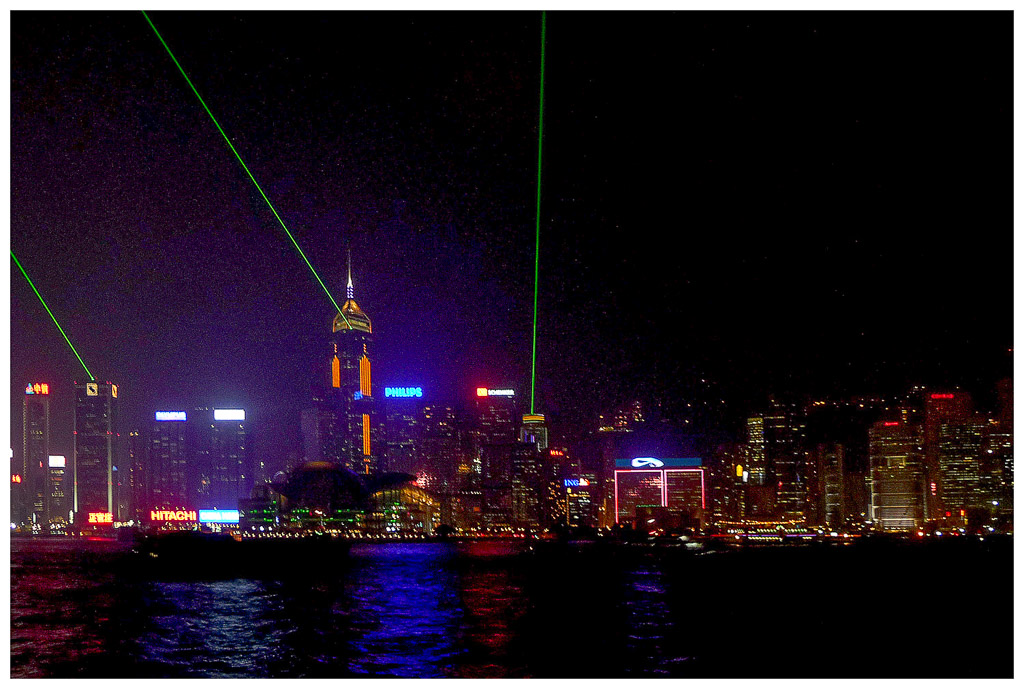 Every night there's a musical laser show along at the Hong Kong Harbor.