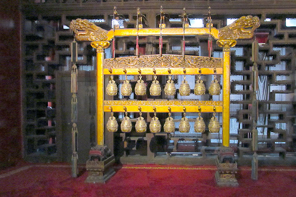 Bronze temple bells  produce harmonious clatter known as Shao music.