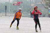 Big expanses of smooth concrete by the stadium are ideal for skating.