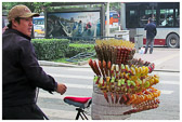 Some very different looking sweets sold from his bicycle.