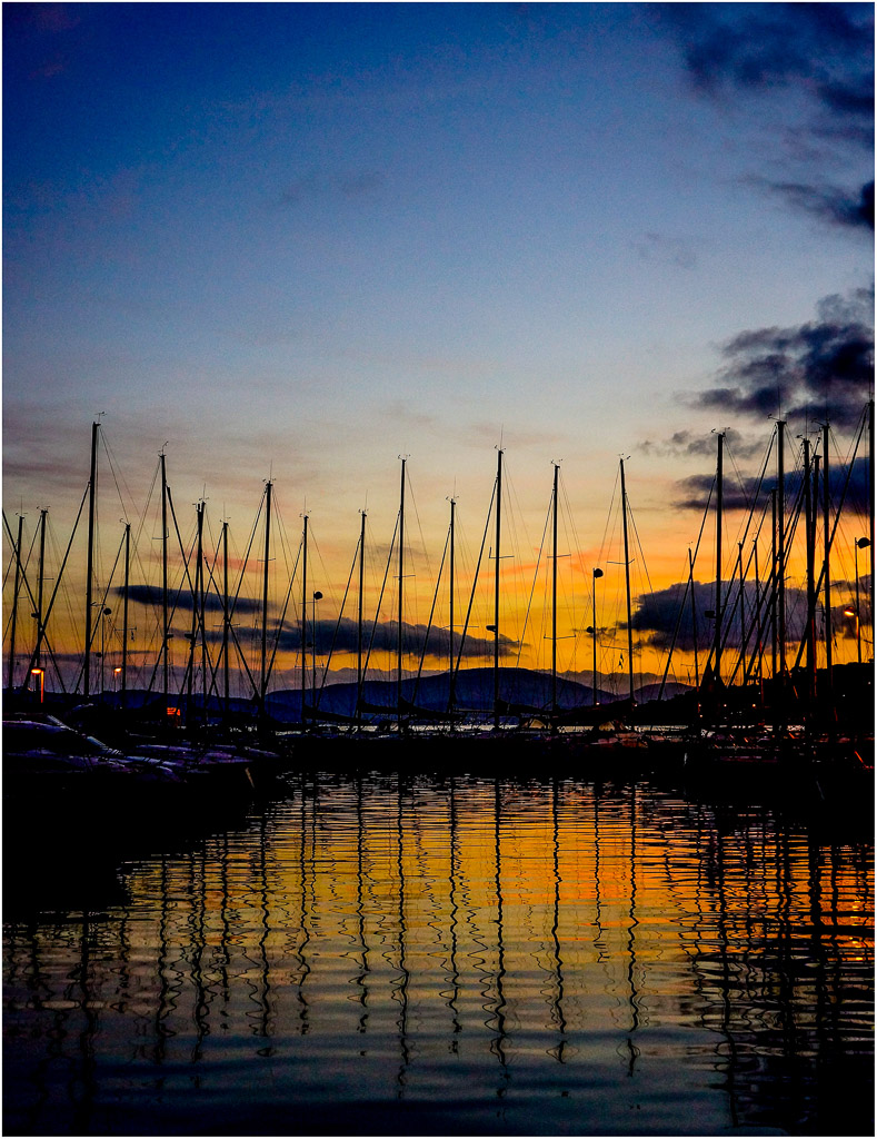 The sail boats of Saint Maxime make a striking sunset silhouette.