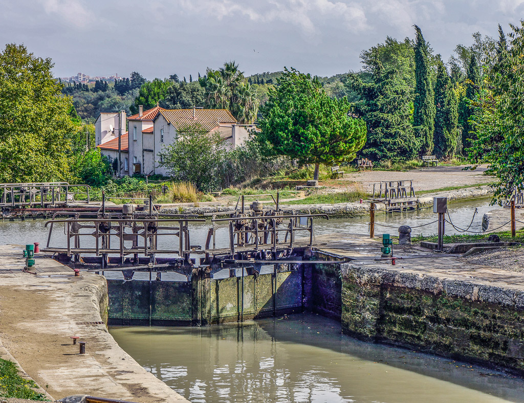 A lock on the Canal du Midi that needs to be opened for us to pass through.