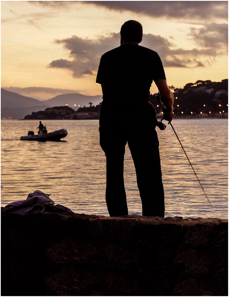 Sunset is a favorite time for fishermen in Saint Maxime.