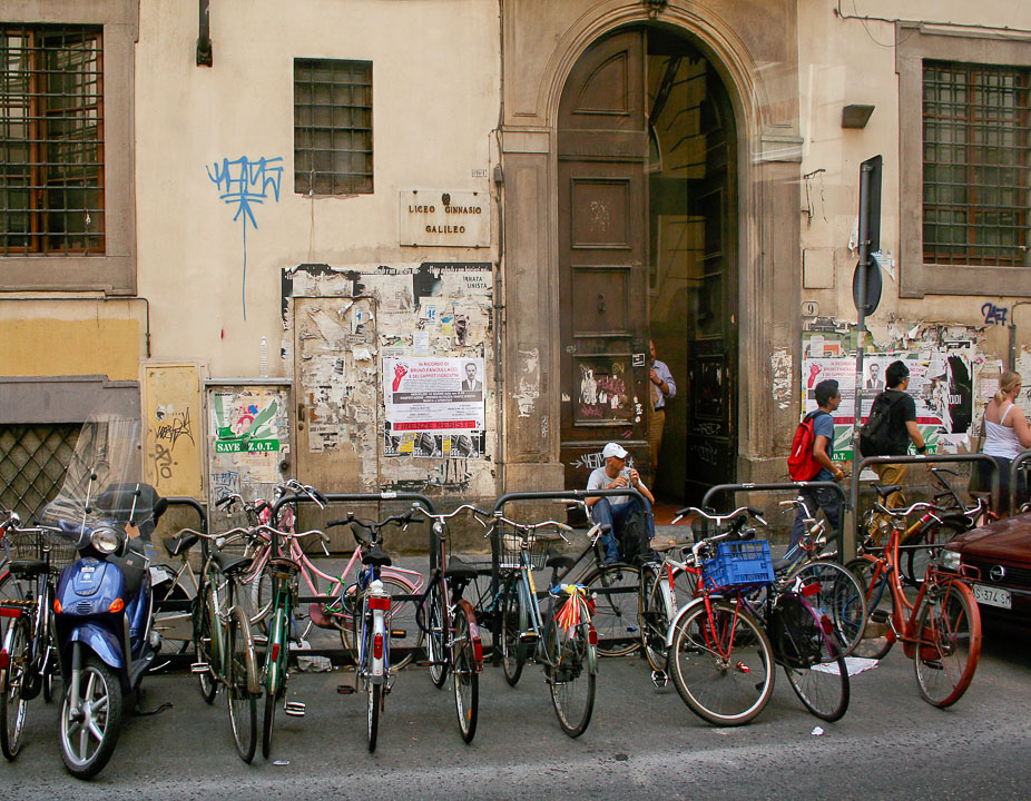 Bikes and motor bikes are much easier to park than cars in the busy streets of Florence.