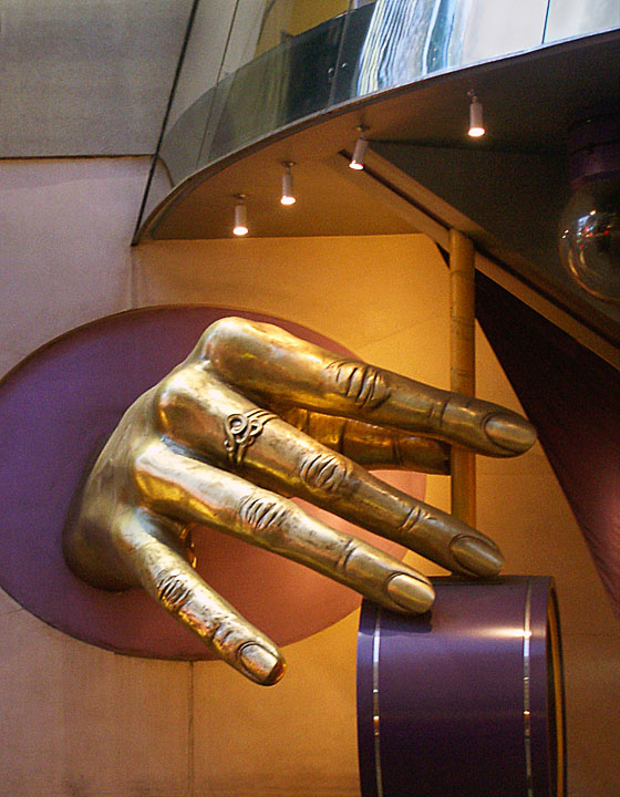 A golden hand at the entrance to  Madame Toussaud's Wax Museum on 42nd Street.