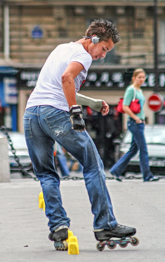 Roller blading has become a favorite pastime as well as a mode of transportation in Paris.