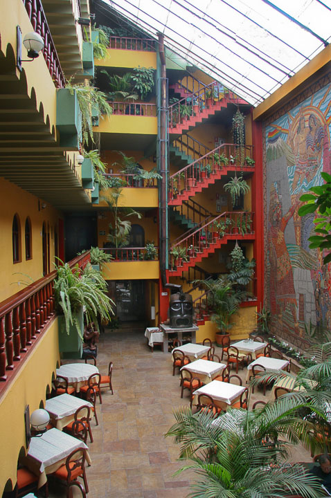 The colorful dining area of the Royal Inka hotel in Cuzco.