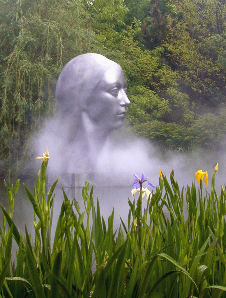 The mist adds to the mystery of the lady during the iris season.