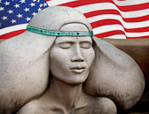 A native American Indian depicted in a sculpture seen in Santa Fe, New Mexico.