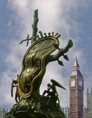 Dali's melting clock and Big Ben contrast concepts of time in London.