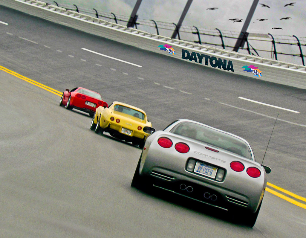 Corvettes get a run on the track before the Rolex 24 Hrs at Daytona  in 2012.